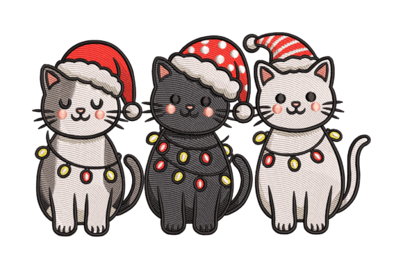 Christmas Cat Trio: A Festive Embroidery Design for Meaningful Gifts