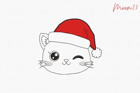 Cute Cat Santa Hat: A Festive Embroidery Design for Seasonal Projects