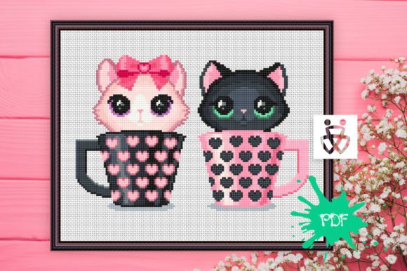 Kittens in Cup Cross Stitch Pattern PDF Review for Apparel Projects